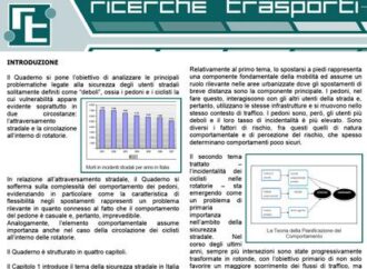 Roma. Ricerche Trasporti pubblica il 'Quaderno RT n. 15': "Gli utenti deboli e la sicurezza stradale: analisi della sinistrosità e fattori di rischio