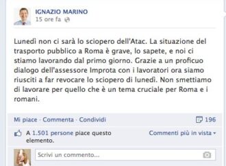 Marino su Facebook: “Lunedì non ci sarà lo sciopero Atac”