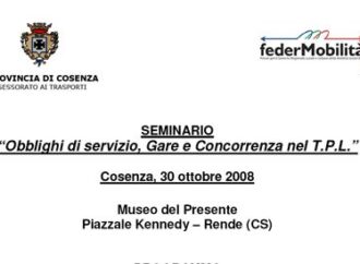 Cosenza. Domani seminario ”Obblighi si servizio pubblico, gare e concorrenza nel TPL”