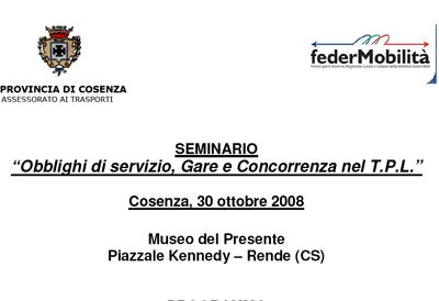 Cosenza. Domani seminario ”Obblighi si servizio pubblico, gare e concorrenza nel TPL”